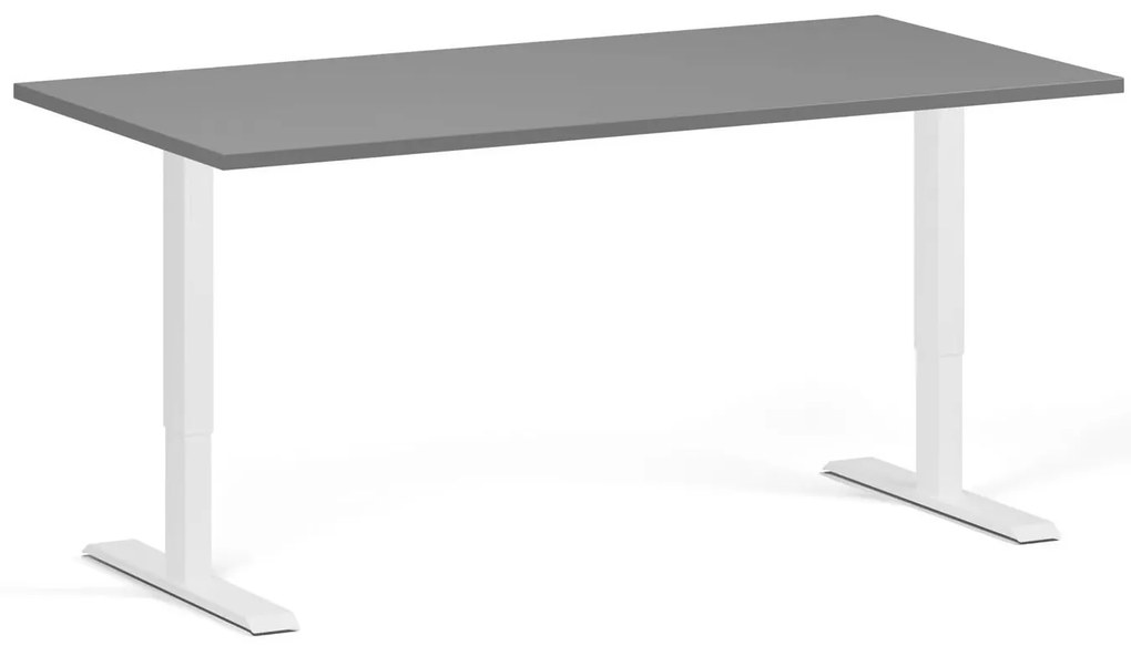 Výškovo nastaviteľný stôl, 160x80 cm, 1 motor, biela podnož, grafit