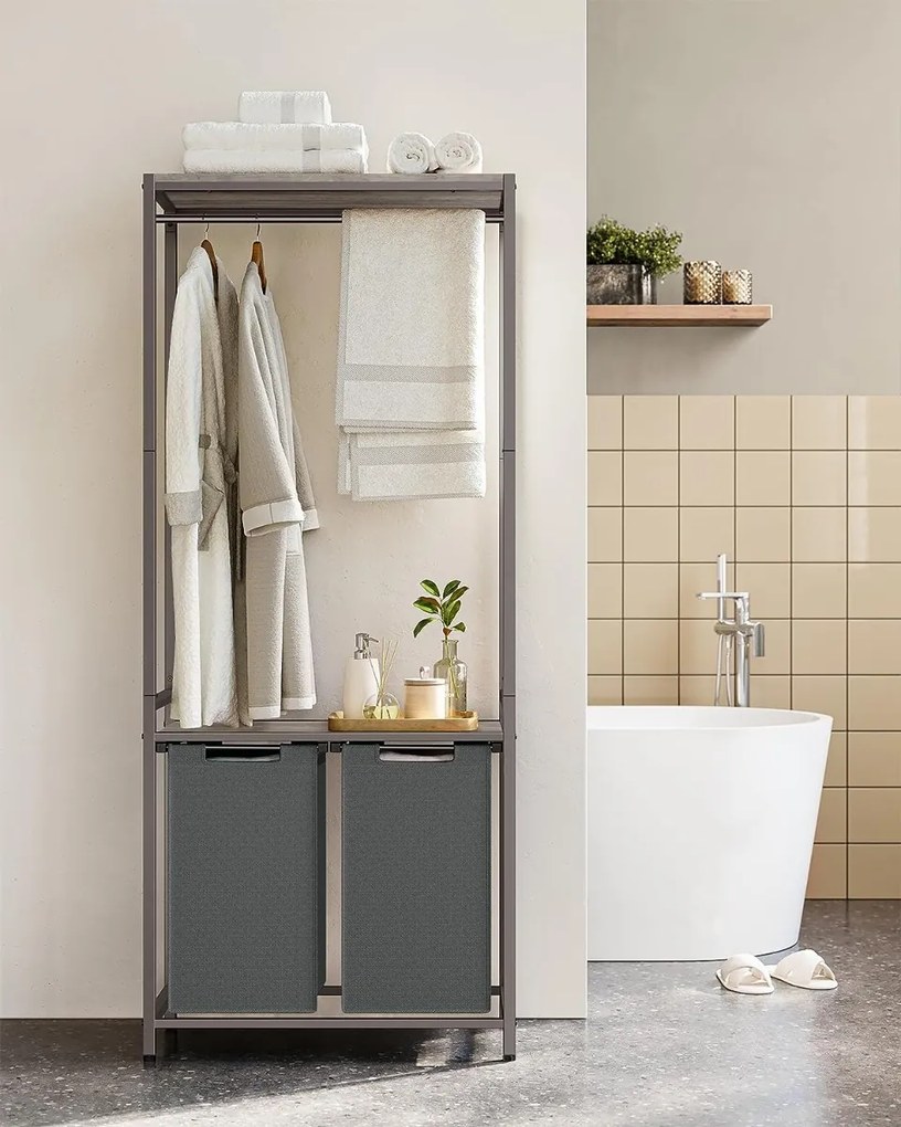 Kôš na prádlo s policou a tyčou na šaty, 177x73x33cm