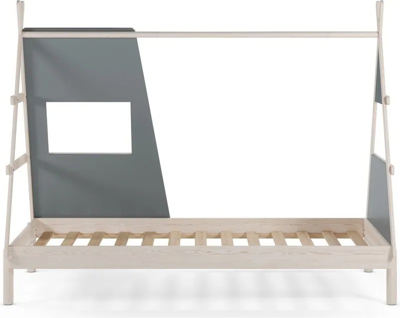 Sivozelená domčeková detská posteľ z borovicového dreva s roštom 90x200 cm Enola – Marckeric