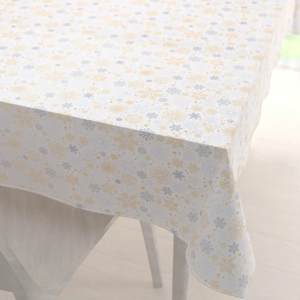 Biante Vianočný dekoračný obdĺžnikový obrus PML-040 Sivé a béžové vločky 80x120 cm