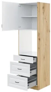 Vysoká kuchynská skrinka pod rúru so zásuvkami Retroline 60 DPS-210 3S 1F, Farby: biela