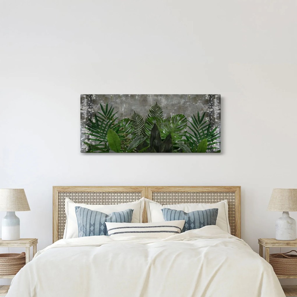 Obraz - Betónový múr s rastlinami (120x50 cm)