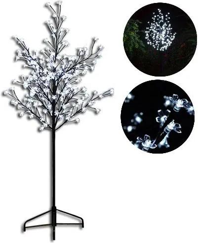 Dekoratívny LED strom s kvetmi - 1,5 m, studeno biela