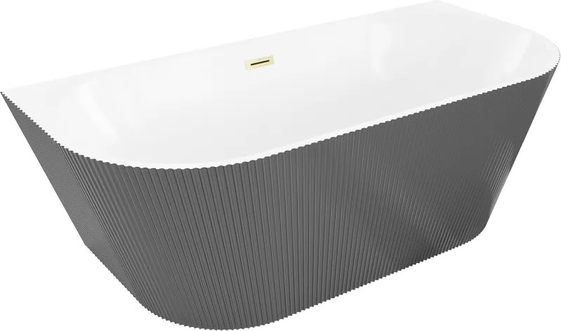 Mexen Oris, voľne stojaca ryhovaná vaňa 170 x 80 cm, biela-šedá, zlatý matný prepad, 52871708062-55