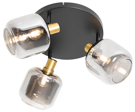 Stropné bodové svetlo čierne so zlatom s dymovým sklom 3-svetlo - Zuzanna