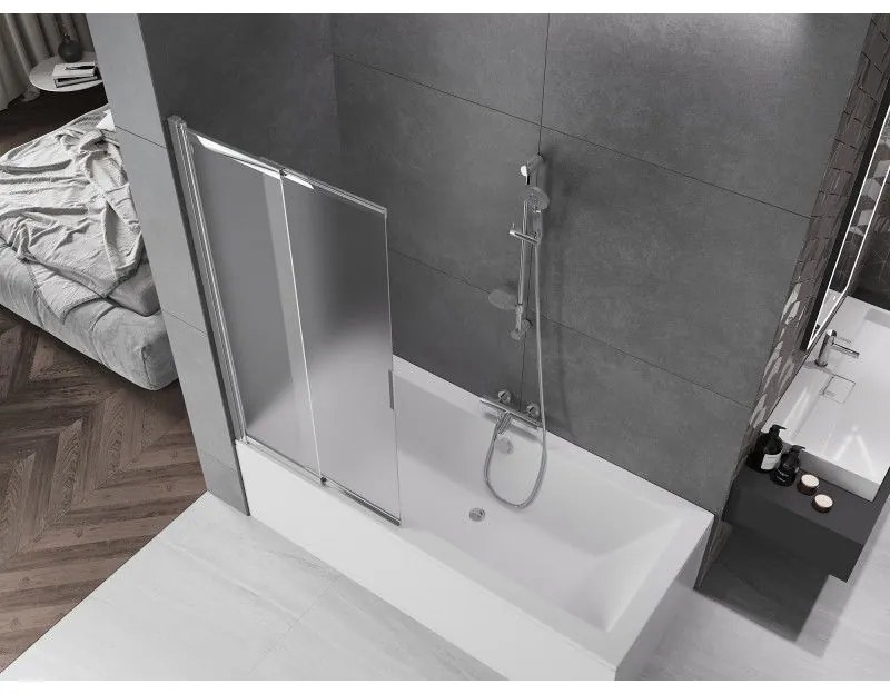 Mexen Fox, 2-krídlová vaňová zástena 85x150 cm, 5mm sklo námraza, chrómový profil, 891-085-002-01-30