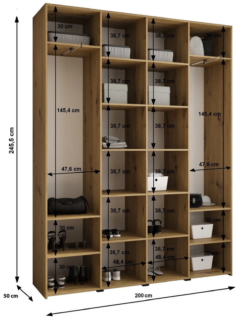 Šatníková skriňa 200 cm Carmela 50-2 (biela + čierna). Akcia -20%. Vlastná spoľahlivá doprava až k Vám domov. 1126761