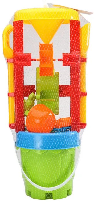 LEAN TOYS Sada hračiek do piesku - veľký mlynček, vedierko, farebné formičky