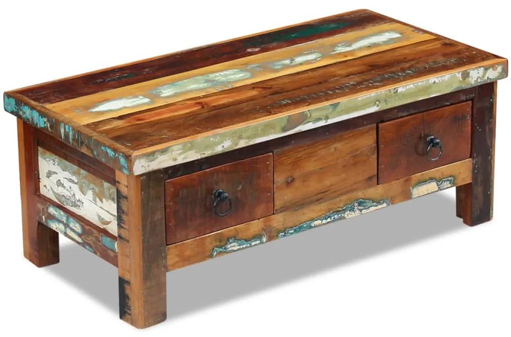 vidaXL Konferenčný zásuvkový stolík z recyklovaného dreva, 90x45x35 cm