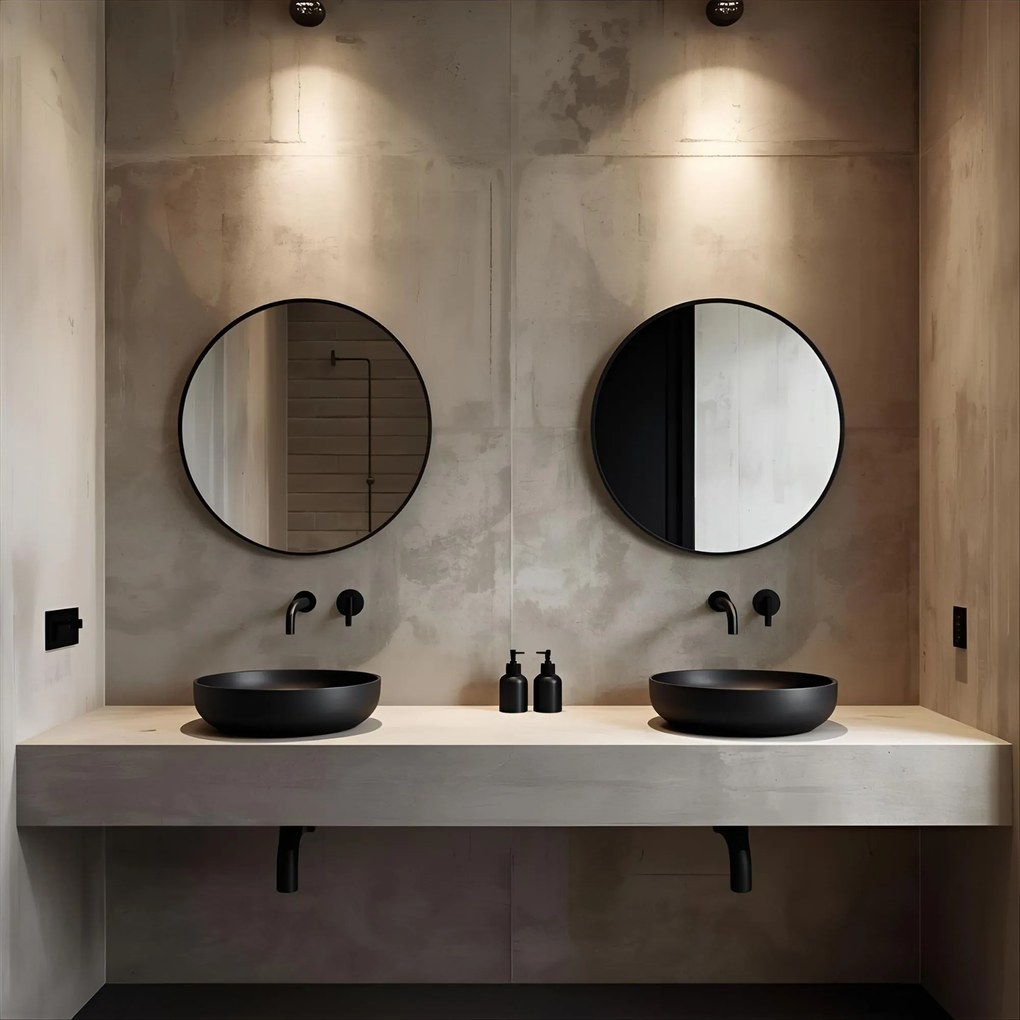 Erga Round, okrúhle zrkadlo 90cm, čierny rám, ERG-V01-ROUND-9090-BK