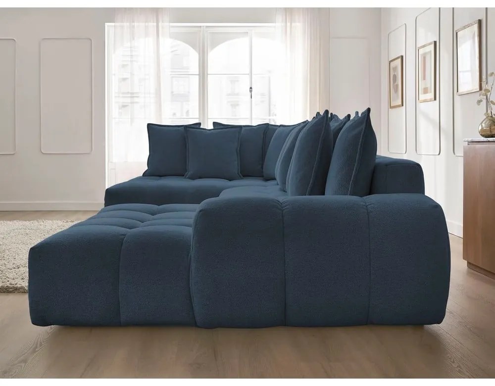 Tmavomodrá ženilková rozkladacia/s úložným priestorom rohová pohovka (ľavý roh/do tvaru "U") Everest – Bobochic Paris