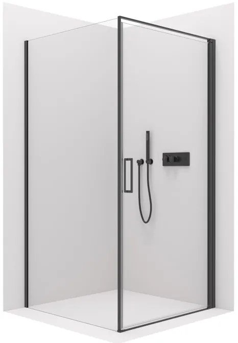 Cerano Porte, 1-krídlový sprchovací kút 80x80 cm, 8mm číre sklo, čierny profil, CER-CER-413549