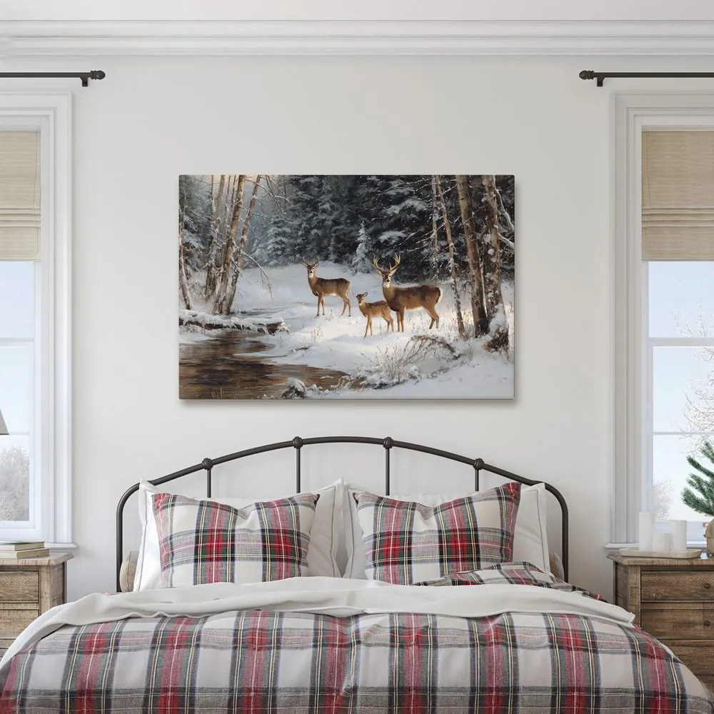 Vianočný obraz zimný les s krásnymi jeleňmi