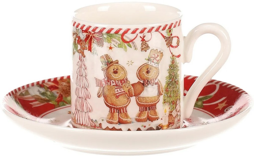 Darčeková súprava 2 vianočných šálok s podšálkami Perníčky 70 ml