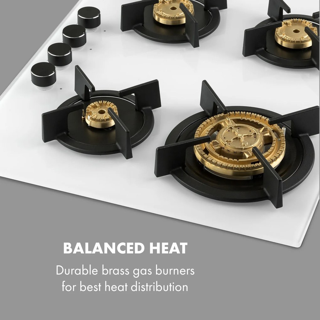 Klarstein Goldflame 4, plynová varná doska, 4 mosadzné horáky, sklokeramika