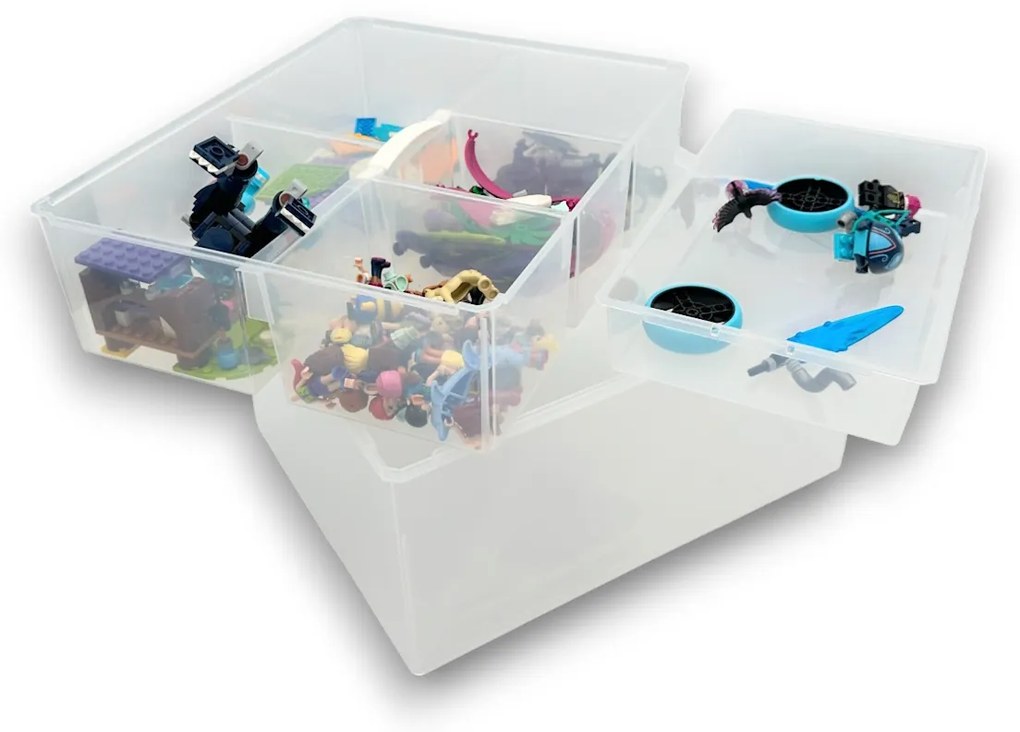 Organizér, úložný box 3v1, multifunkčný LINEA s vekom, transparentný 28 x 35 x 18 cm