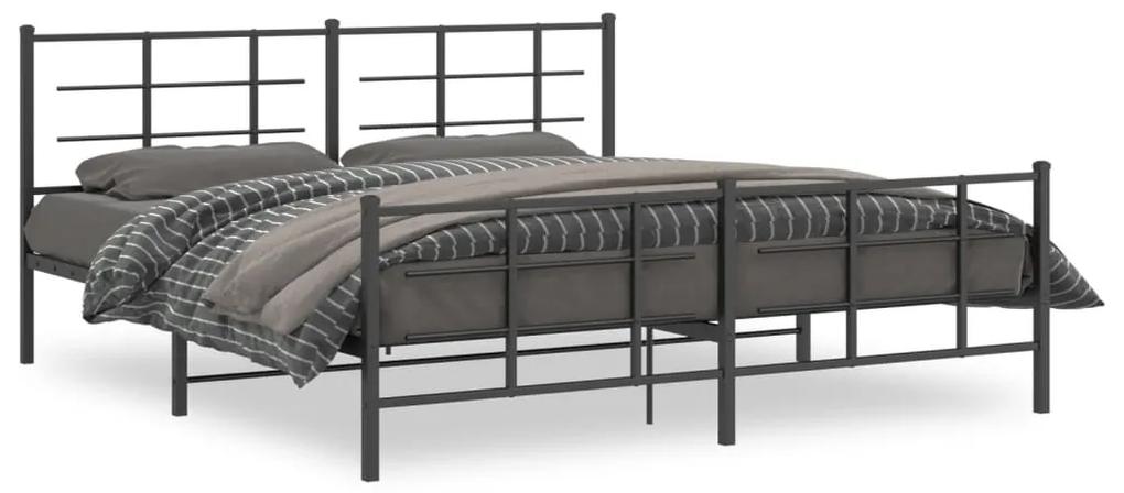 Kovový rám postele s čelom a podnožkou čierny 180x200 cm 355583