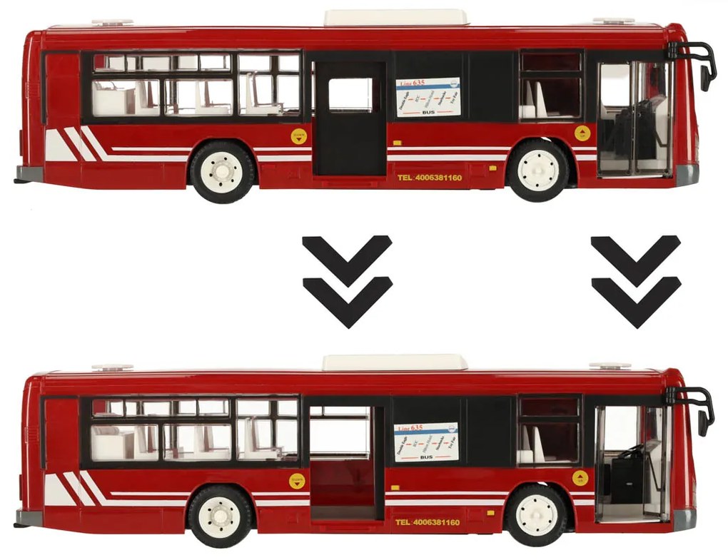 KIK RC autobus na diaľkové ovládanie s dverami červený