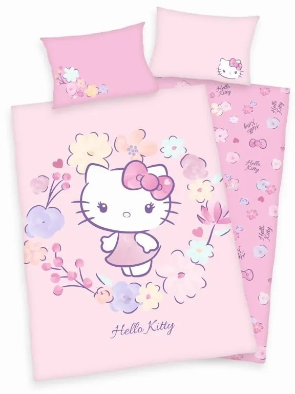 HERDING Obliečky do postieľky Hello Kitty květy Bio Bavlna  Bio Bavlna, 100/135, 40/60 cm
