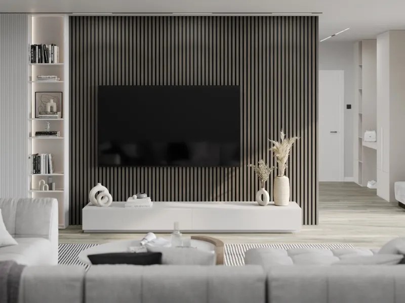 Mexen Lam-F, akustické stenové lamely 275 × 30 cm, plstený podklad 8 mm, technická dyha, dub ónyxový, S105-275307-3015-010