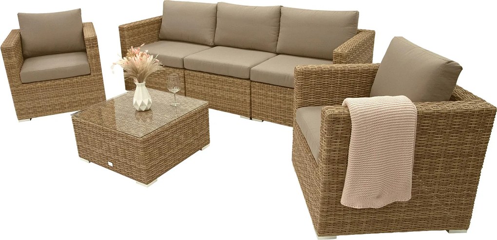 DEOKORK Ratanová variabilná zostava MALIBU pre 5 osôb (béžovo-hnedá)