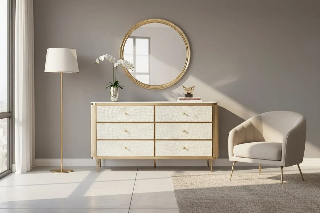 Komoda Stilig 160 cm slonovinová/zlatá