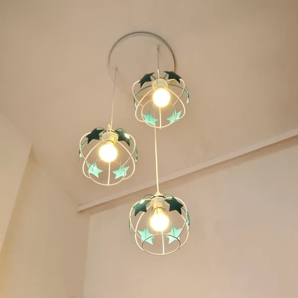 Detský luster na lanku STARS 3xE27/15W/230V tyrkysová/biela