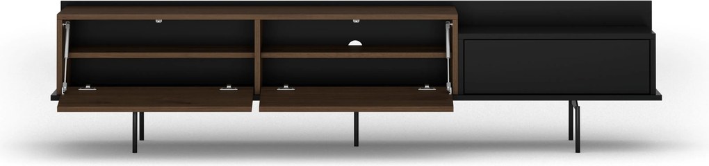 RTV skrinka Zenar 200 cm s kovovými nohami a zásuvkou - elegantný orech / čierna