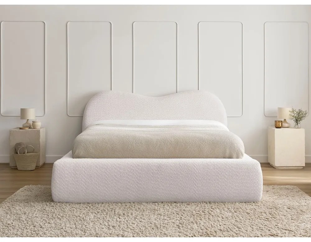 Biela čalúnená dvojlôžková posteľ s úložným priestorom s roštom 140x190 cm Orlane – Bobochic Paris