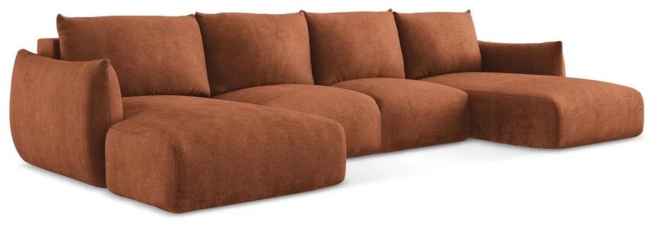 Terakotová ženilková rozkladacia rohová pohovka (do tvaru "U") Leila – Makamii