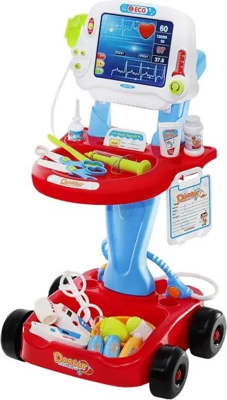 ISO 22401 Lekársky vozík s vyšetrením EKG červená