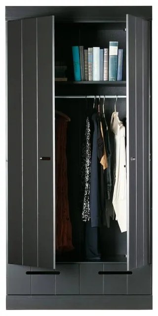 Čierna šatníková skriňa z borovicového dreva 94x195 cm Connect - WOOOD