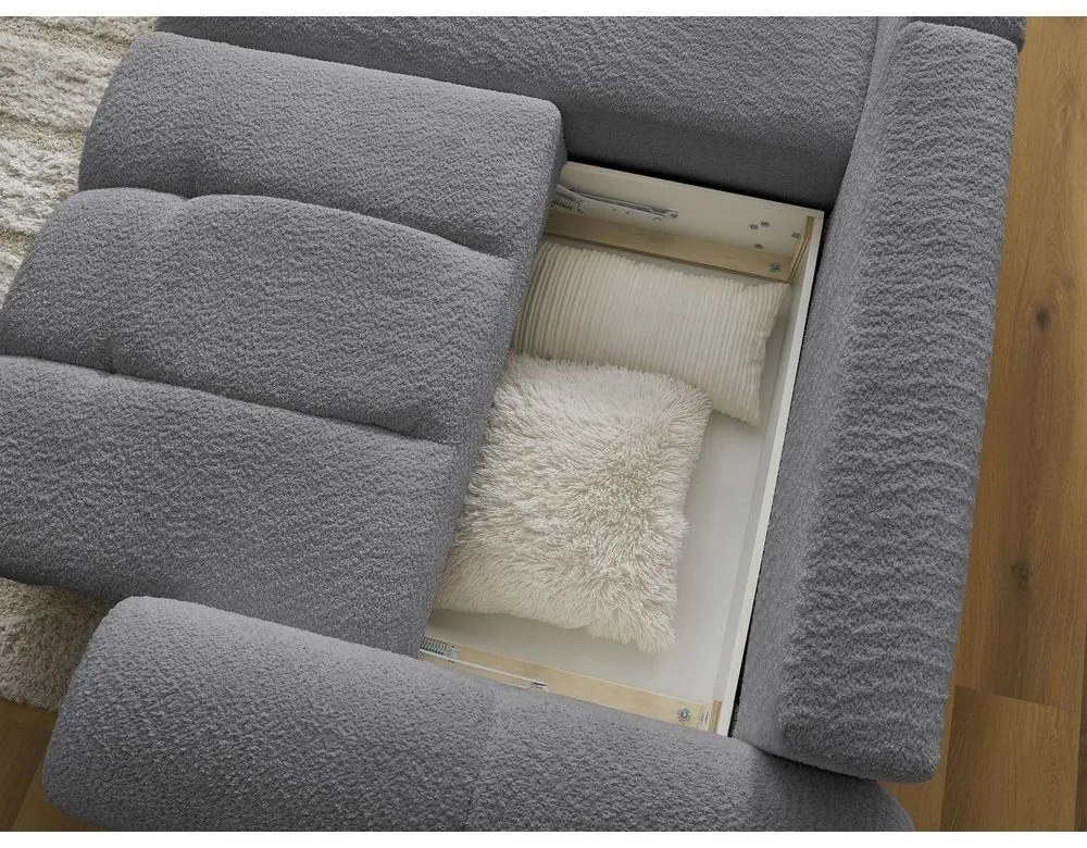 Sivá rozkladacia/s úložným priestorom rohová pohovka z textílie buklé (ľavý roh/s leňoškou) Roxelane – Bobochic Paris