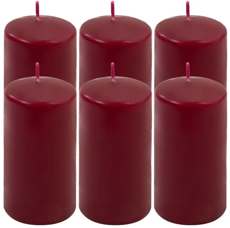 Sada stĺpových sviečok, 11,5 cm, Ø 6 cm, vínová, 6 ks