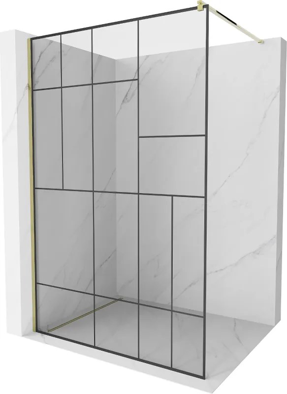 Mexen Kioto sprchová zástena 130x200 cm 8 mm, zlatý profil, sklo čierny vzor 2, 800-130-101-50-78
