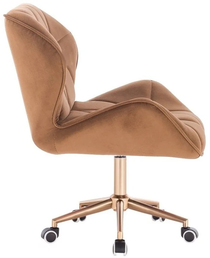 LuxuryForm DESIGN Stolička MILANO VELUR na zlatej podstave s kolieskami - hnedá