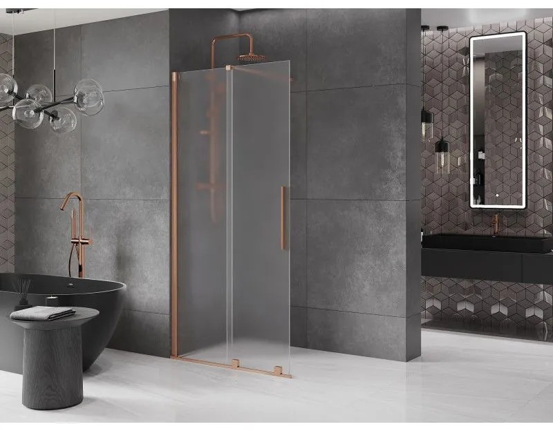Mexen Velar, sprchová zástena s posuvnými dverami Walk-in 80 x 200 cm, 8mm sklo námraza, medená matná, 871-080-000-33-65