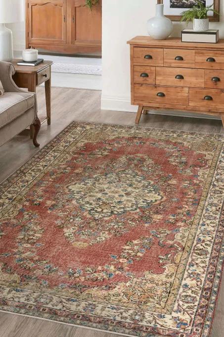 Ručne tkaný vlnený koberec Vintage 10175 rám / ornament, béžový / červený