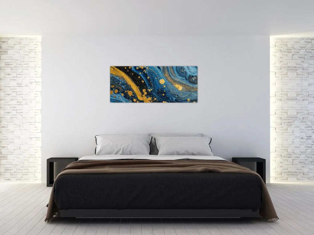 Obraz - Modrá abstrakcia so zlatom (120x50 cm)