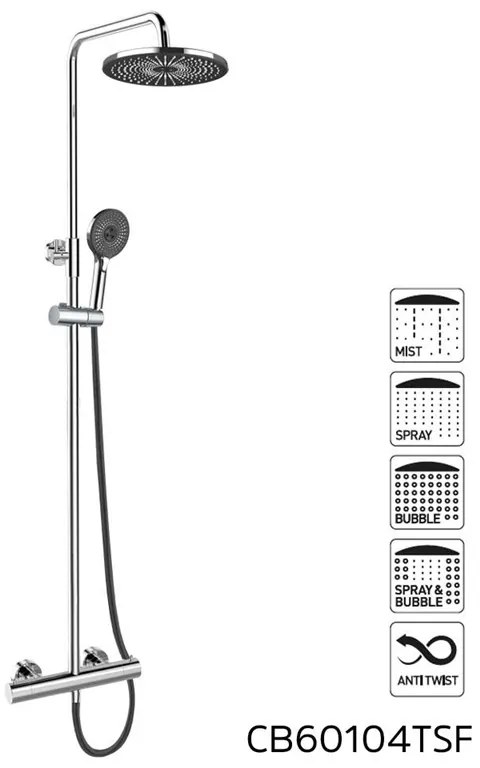 Mereo Mereo, Termostatická sprchová batéria s hlavovou guľatou sprchou, MER-CB60104TSF