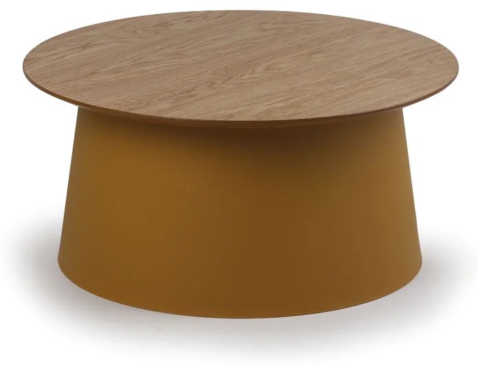 Plastový kávový stolík SETA s drevenou doskou, priemer 690 mm, okrový