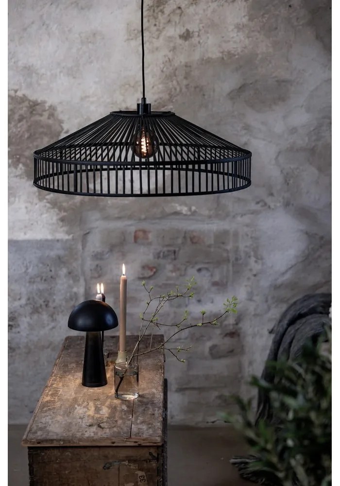 Čierne závesné svietidlo s bambusovým tienidlom ø 70 cm Tapa – Markslöjd