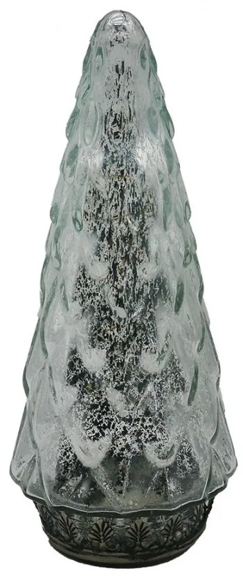Strieborný sklenený dekoračný svietiaci stromček LED Tree - Ø 11*24 cm