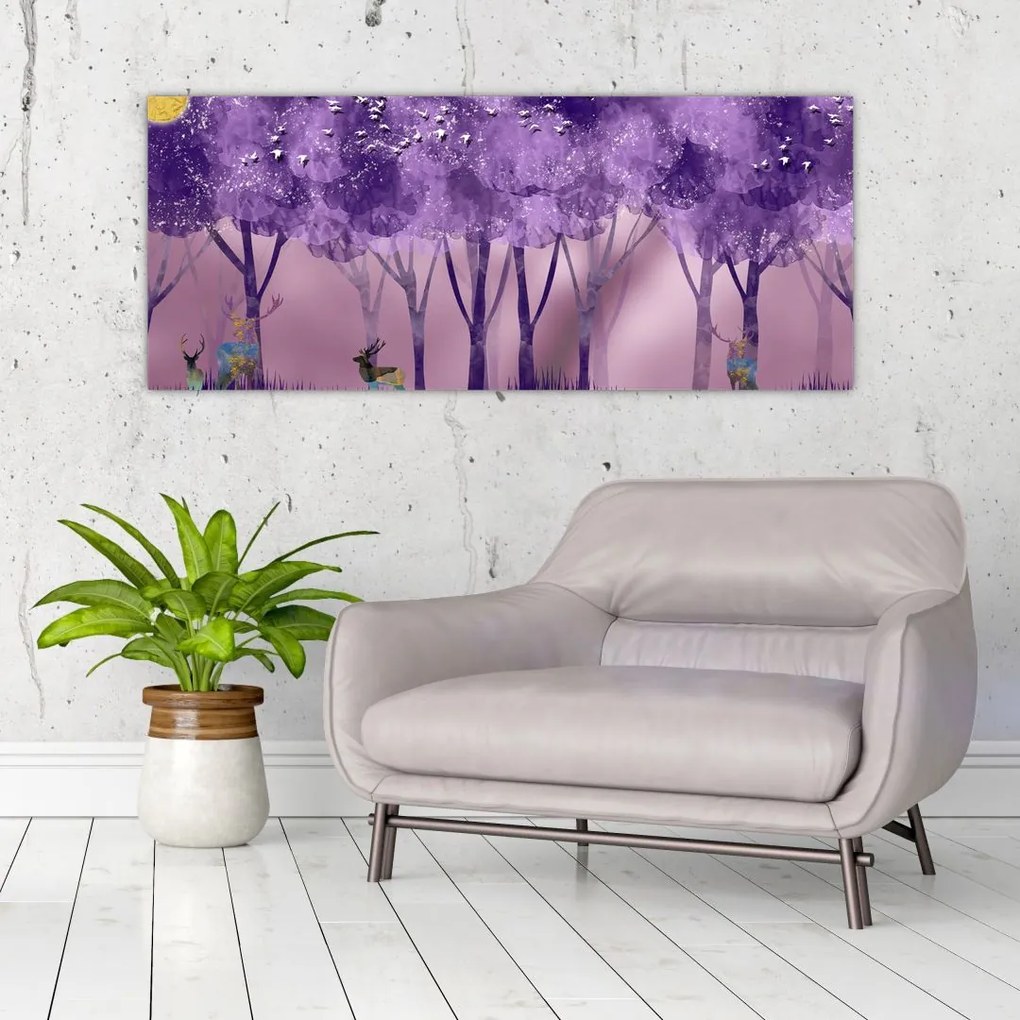 Obraz - Jelene v magickom lese (120x50 cm)