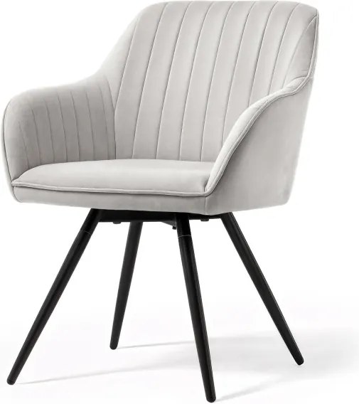 Sada šiestich otočných jedálenských stoličiek TURNO zamatové, sivé / čierne nohy (6 ks)