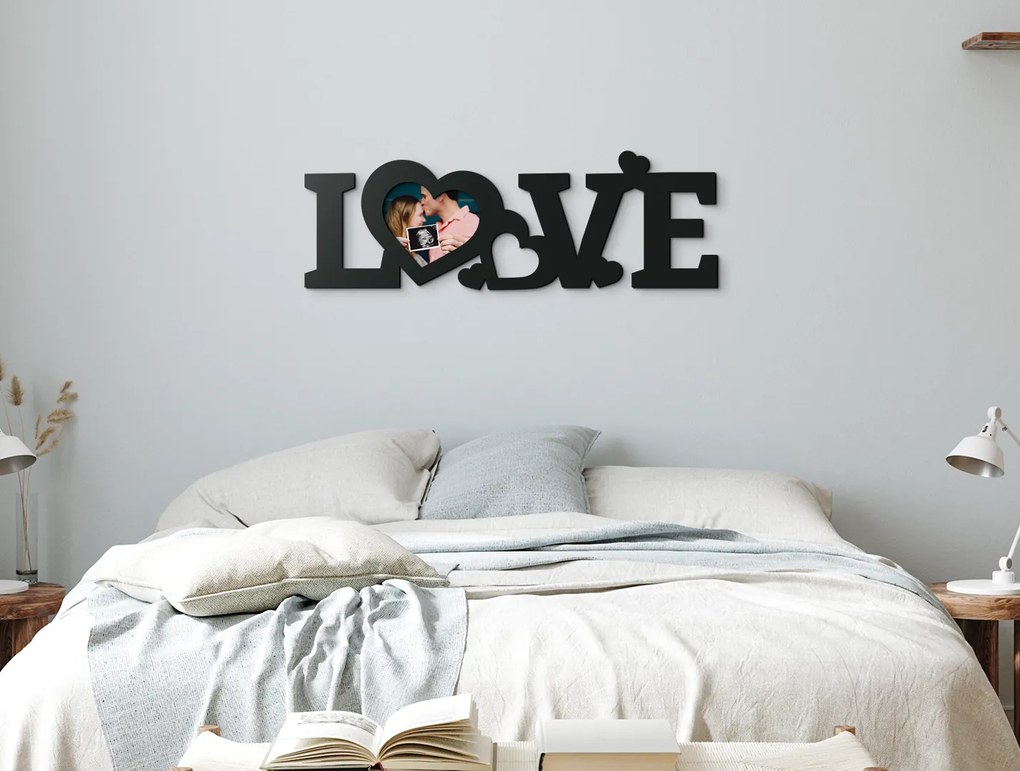 drevko Fotorámik na stenu LOVE Rozmer obrazu: 13 x 39 cm, Farba dekorácie: Čierna
