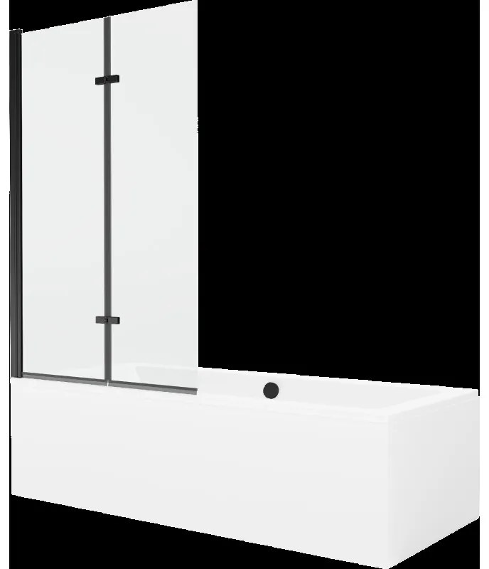 Mexen Cube obdĺžniková vaňa 180 x 80 cm s obkladom a 2-krídlovou zástenou 100 cm, Transparentné, Čierna - 550518080X9210027000