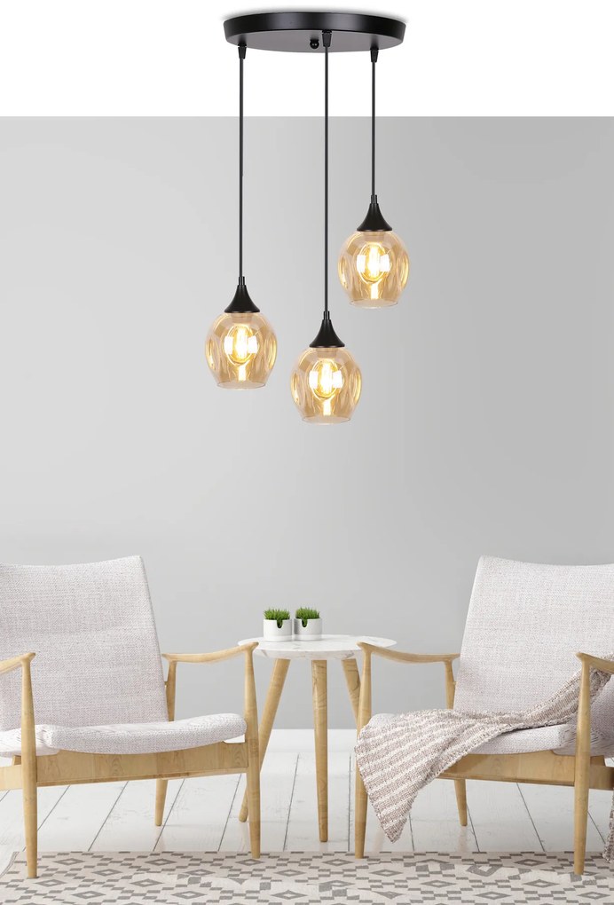 Candellux Čierno-hnedý závesný luster Aspa pre žiarovku 3x E27 s guľatou základňou 33-00613