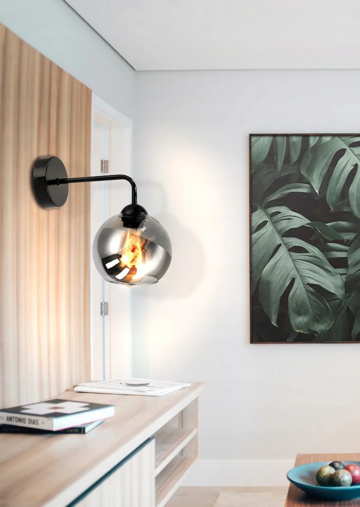 BERGE Sklenená LED nástenná lampa 1xE27 - dymová guľa
