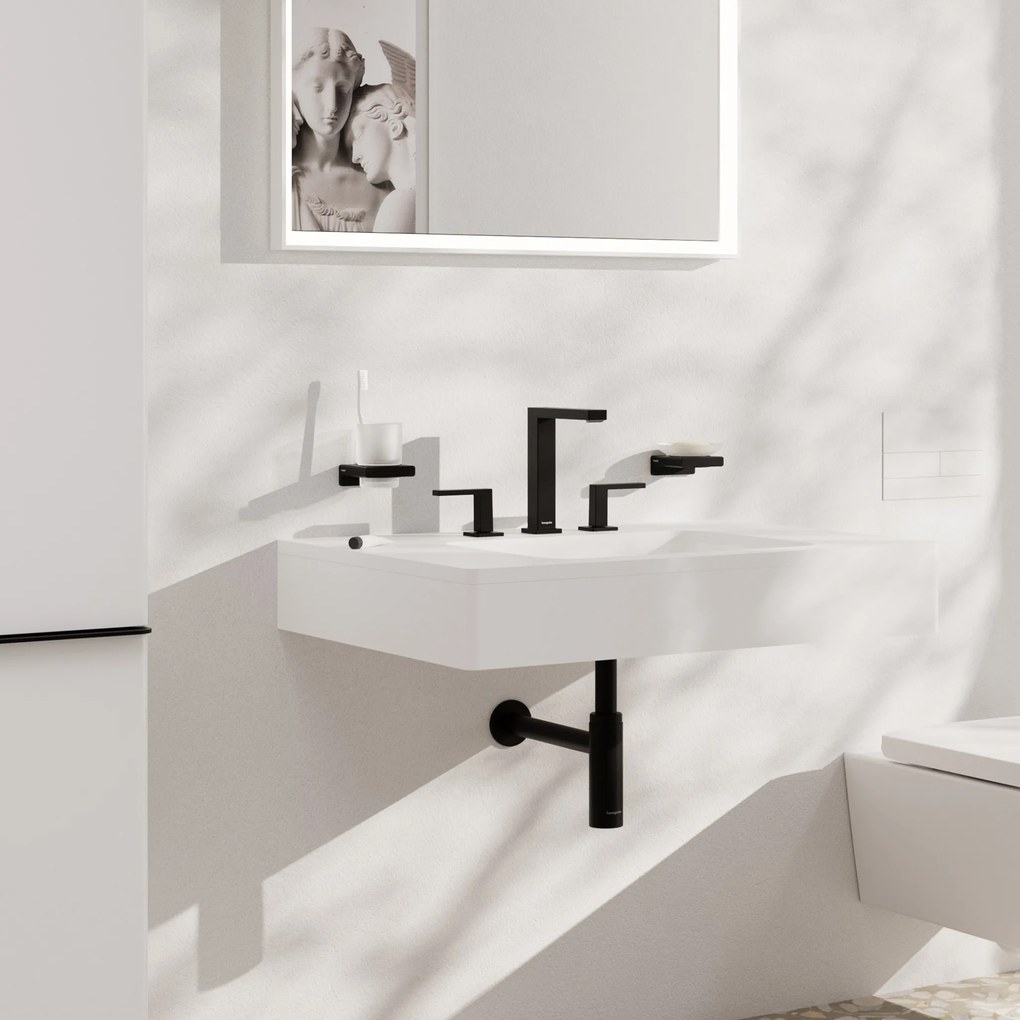 Hansgrohe Tecturis E, 3-otvorová umývadlová batéria 150 EcoSmart+ s odtokovou súpravou Push-Open, čierna matná, HAN-73030670